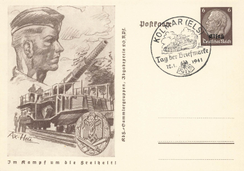 Elsaß 6 Pfennig Hindenburg Ganzsache P242 Im Kampf um die Freiheit Flak o Kolmar Tag der Briefmarke 1941