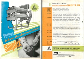 Pea selection machine Simplex agriculture advertising brochure A4 ​​​​​​​VEB Petkus Wutha around 1960