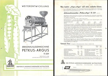 Pea selection machine K229 Agriculture advertising brochure A4 Landmaschinenwerk VEB Petkus Wutha 1962