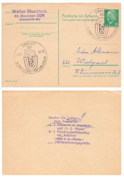 Erfurt CDU 12. Parteitag Sonderstempel auf Antwort Ganzsache 1.10.1968