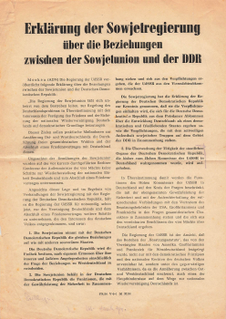 Erklärung der Sowjetunion über die Beziehungen zur DDR 1954 Flugblatt