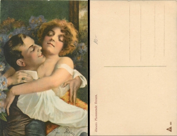 Flaming hearts artist card sig. Giant * around 1910