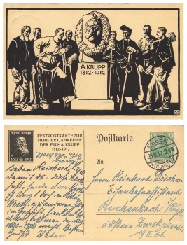 Essen celebratory postcard for the centenary of the Krupp private postal stationery o August 25, 1912