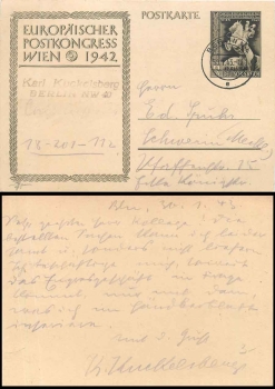 European postal congress Vienna 1942 postal stationary with imprint October 19, 1942 o Berlin N4 30.1.1943