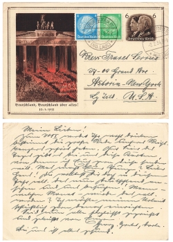 Torchlight procession Brandenburg Gate 30.1.1933 postal stationery Hitler and Hindenburg o Pit Victoria III 2.2.1934