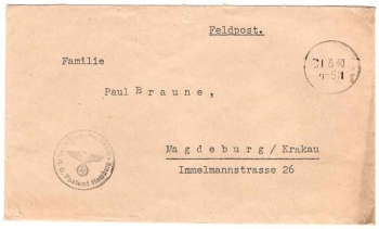 Field post letter WW II field post no. 38512 Lft. G. Hamburg post office silent stamp 1.6.1940