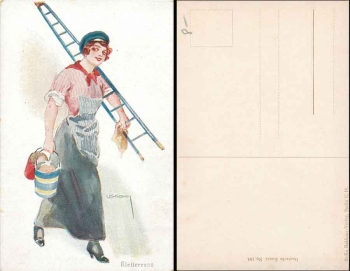 Fensterputzerin Künstlerkarte *um 1915