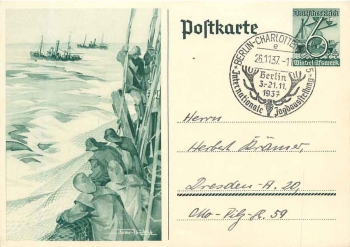 Fischer Axster Heudtlaß Ganzsache Sonderstempel Berlin Charlottenburg Int. Jagdausstellung 26.11.1937