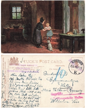 Flenish Cottage Homes Tucks Oilette Censorship Stamp Prison Camp Half o 25.9.1915