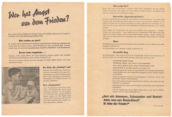 Flugblatt Wer hat Angst vor dem Frieden? DDR Propaganda 1951