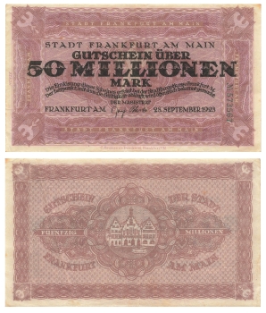 Frankfurt Main 50 Millionen Mark Gutschein 1923 Notgeld