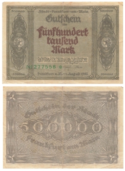 Frankfurt Main Five hundred thousand marks voucher 1923 emergency money