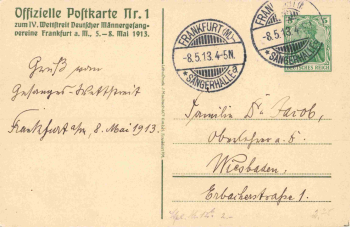 Frankfurt a.M. IV. Competition of German men's choirs o 8.5.1913 private postal stationery
