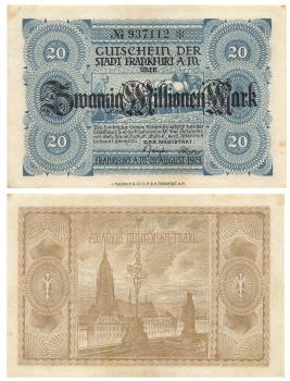 Frankfurt Main Zwanzig Millionen Mark Gutschein 20. August 1923 Notgeld