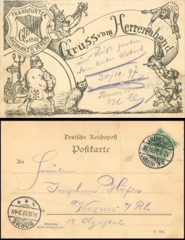 60000 Frankfurt/Main Radfahrerverein Germania Litho Polizei, Affe  o 31.10.1897