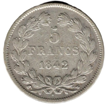 France 5 Francs 1842 W Lille Louis-Philippe Silver Coin