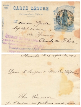 France Carte Lettre Correspondance Militare o Maseille 13.9.1915