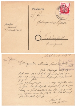 French Zone Wurttemberg 24 Pfennig Michel 8 single franking on card o Obertal 18.5.1948