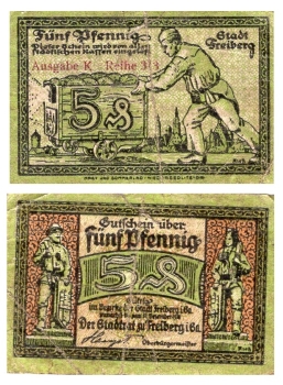 Freiberg Sachsen 5 Pfennig Notgeld 1920 Bergbau