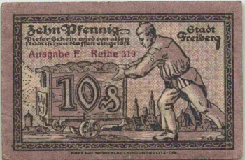 Freiberg Sachsen Notgeldschein 1918 Bergmann