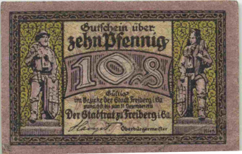 Freiberg Sachsen Notgeldschein 1918 Bergmann