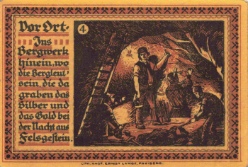Freiberg Sachsen Notgeldschein Bergbau 75 Pfennig 1921