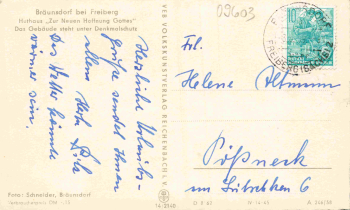 Bräunsdorf Sachsen Huthaus "zur neuen Hoffnung Gottes" o 1959