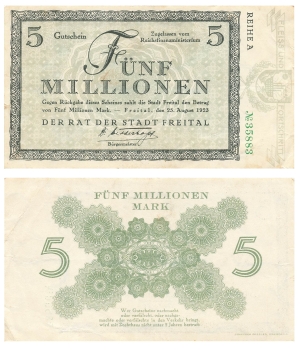 Freital Five million mark voucher August 25, 1923 emergency money