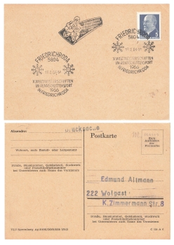 Rennschlittensport Weltmeisterschaften Sonderstempel auf Drucksache o Friedrichroda 13.2.1966