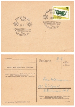 Rennschlittensport Weltmeisterschaften Sonderstempel auf Drucksache o Friedrichroda 9.2.1966