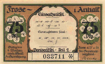Frose Anhalt Seeland Notgeldschein 1921