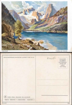 Spring at Gosausee artist card Hans Saum * ca. 1940