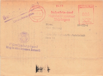 Five year plan! Path to a better future - propaganda stamp on official mail o Erfurt April 17, 1951