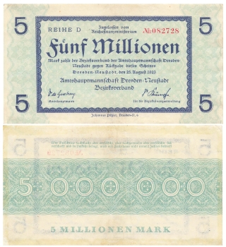 Five million marks Dresden Neustadt district association August 25, 1923