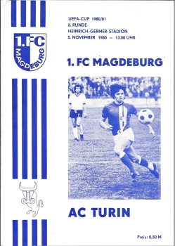 1.FC Magdeburg vs. AC Turin football program booklet UEFA-Cup 5.11.1980