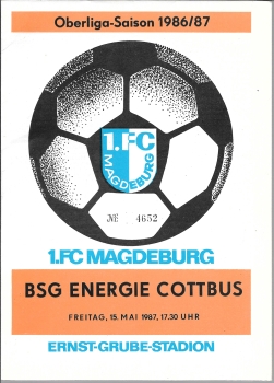 1.FC Magdeburg vs. BSG Energie Cottbus football program DDR-Oberliga 15.5.1987