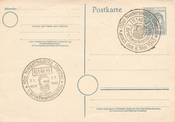 Postal stationery 12 Pfennig joint issue special cancellation stamp exhibition Niedersedlitz 10.1.1948