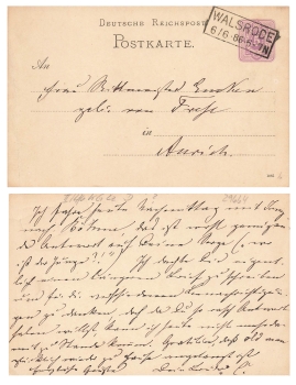 Walsrode box stamp on postal stationery 5 Pfennig o June 6, 1886 to Aurich