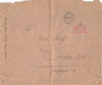 Gebühr bezahlt roter Stempel auf Großbrief o Zwönitz 28.10.1945 nach Dresden