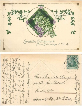 Art Nouveau birthday card o 7.6.1916