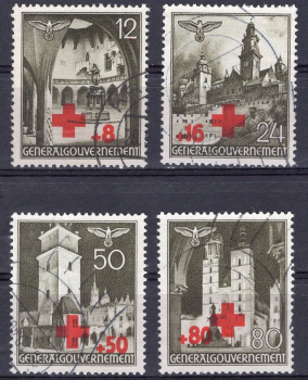 Generalgouvernement Michel 52-55 o gestempelt Freimarken Rotes Kreuz