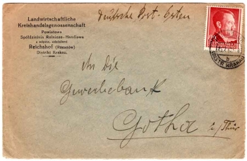 Generalgouvernement Michel 78 single franking on cover o Reichshof (distr. Krakow) 25.7.1942 (ghetto)