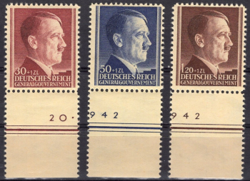 Generalgouvernement Michel 89-91 ** postfrisch Unterrand Adolf Hitler