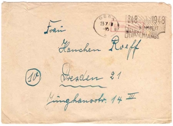 Gera roter Gebühr bezahlt Stempel auf Brief o 23.7.1948