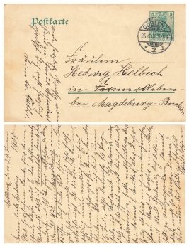 Germania 5 Pfennig postal stationery German Empire with watermark o Coblenz June 25, 1908