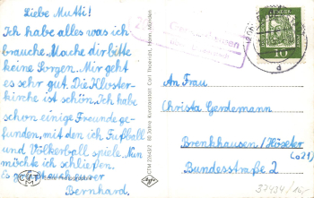37434 Germershausen via Duderstad country post office stamp o 1961