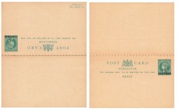 Gibraltar Answer postal stationery Halfpenny VICTORIA with imprint 5 Centimos *