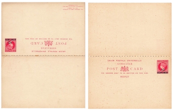 Gibraltar answer postal stationery One Penny VICTORIA with imprint 10 Centimos *