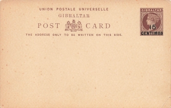 Gibraltar postal stationery halfpenny VICTORIA with overprint 15 centimos *
