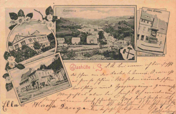 01768 Glashuette, Saxony: Watchmaking School, Lange Drugstore, Monument (c. 1898)